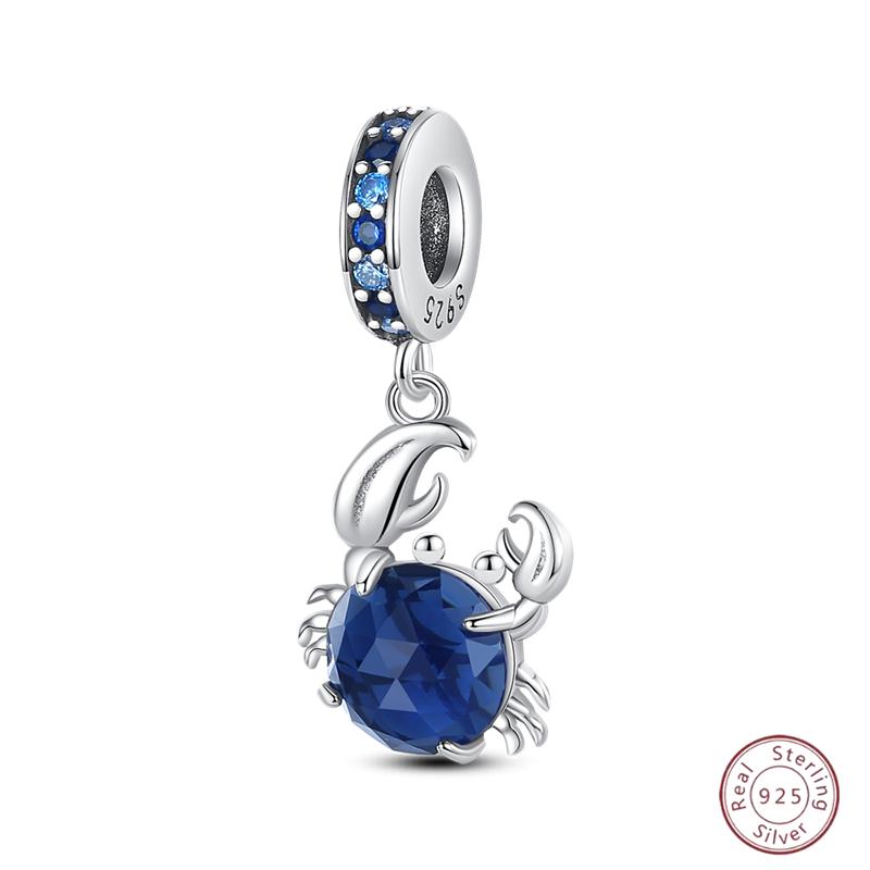 Copper Beaded Pendant Blue Zircon Ocean Penguin Crab Original 3Mm Bracelet Women Fine Jewelry