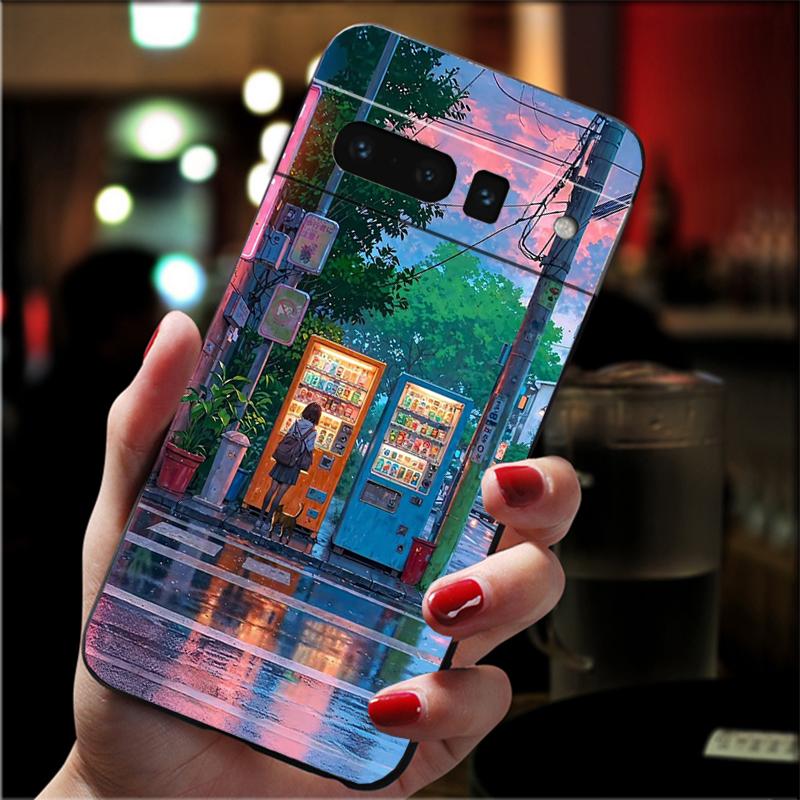 

Japan Anime Street View Landscape Cat Phone Case For Google Pixel 10 9 Pro XL 9A 8 7 6 Pro Pixel 8A 7A 6A Pixel 8 7 6 5 Google Pixel 9
