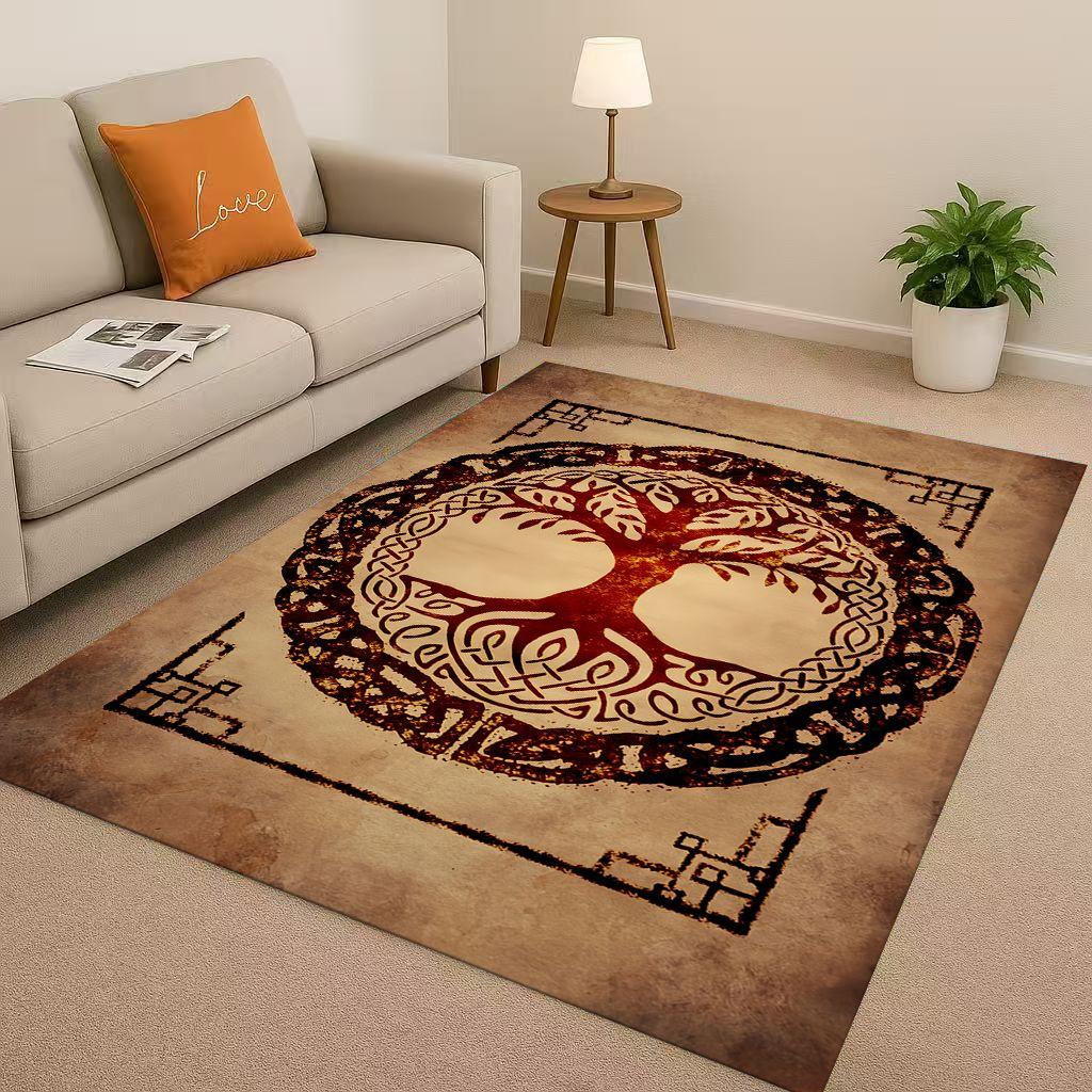 HD Colorful Tree of Life Yggdrasil Celtic Rune Living Room Non-Slip Area Rug Carpet for Bedroom Playroom Sofa,Home Decor Doormat