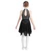 Girls Lyrical Dance Costume Sparkle Rhinestones Keyhole Back Irregular Chiffon Hem Skating Dress