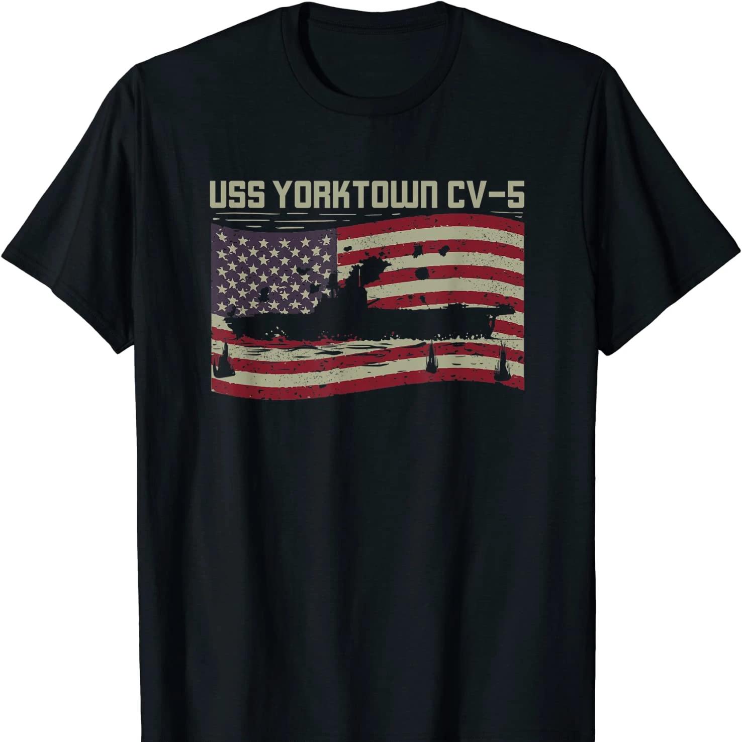 

Retro America Flag USS CV-5 Yorktown Aircraft Carrier T Shirt. New 100% Cotton Short Sleeve O-Neck T-shirt Casual Mens Top - ... S разноцветный