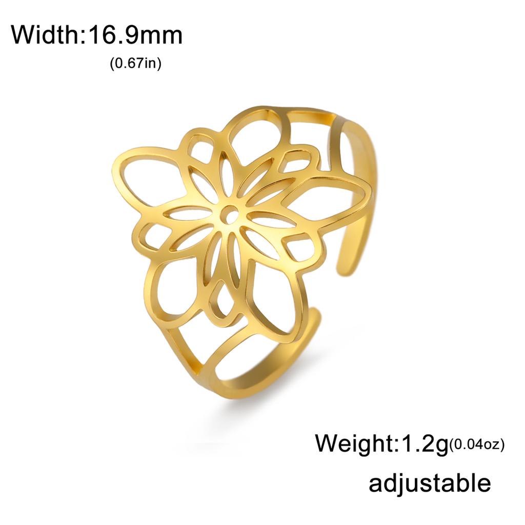  Hollow Flower of Life Ring Stainless Steel Fashion Geometric Floral Adjustable Open Ring Classic Good Lucky Jewelry Gift