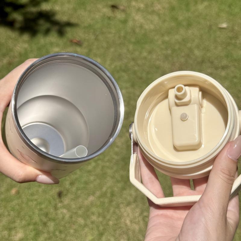 30oz Thermal Water Bottle With Straw Handle Stainless Steel Thermos Hot Coffee Tumbler Cup Car Gym Travel Insulated Thermal Mug