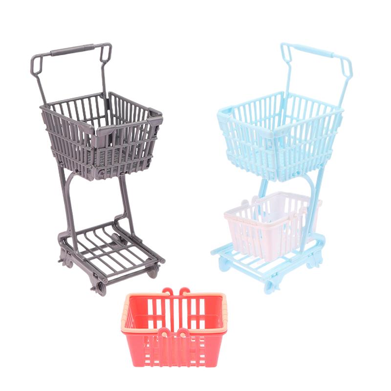 1/12 Dollhouse Mini Shopping Cart Supermarket Shopping Basket Model Dollhouse Supermarket Decoration Accessory Pretend Play Toy