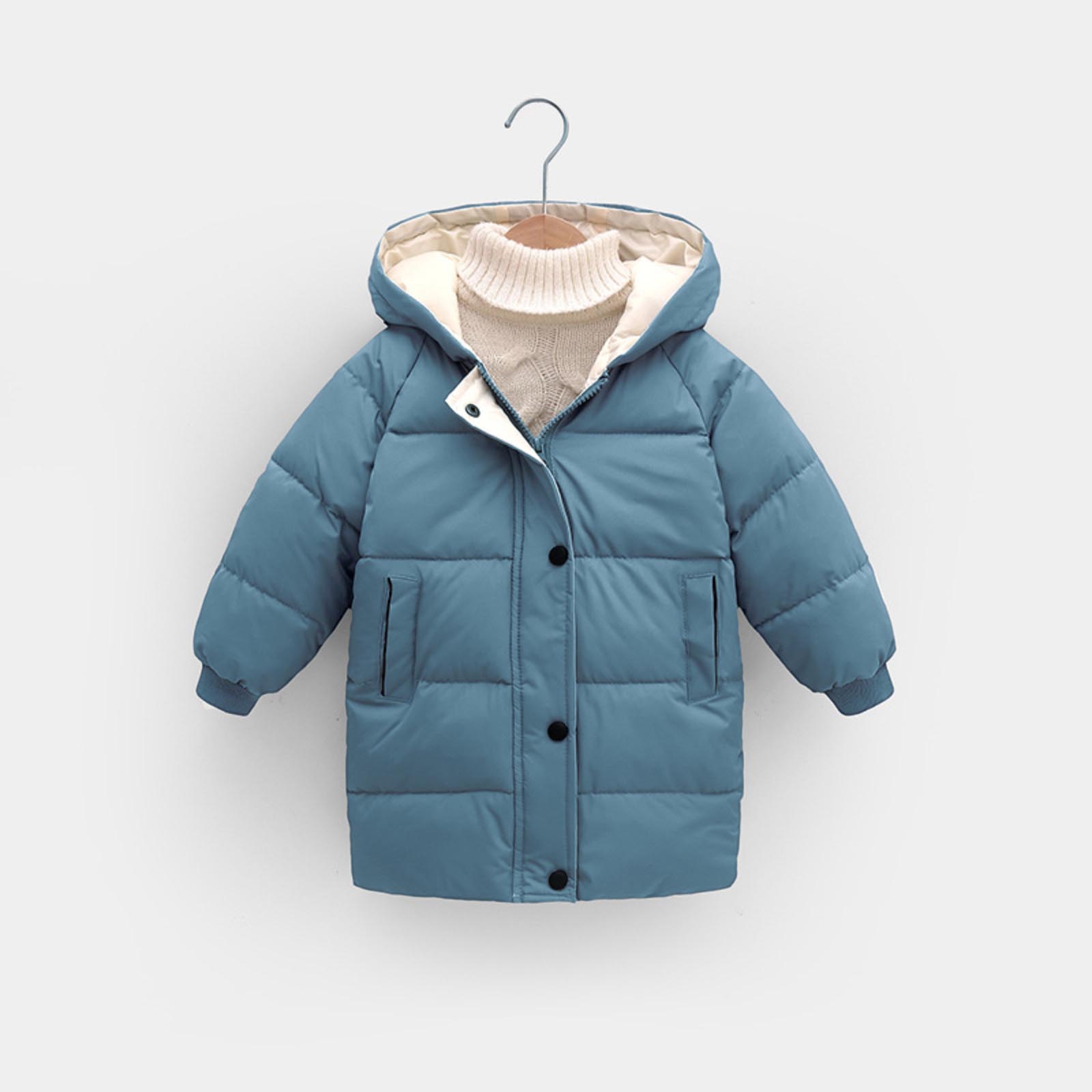 

Детское хлопковое пальто средней длины, зимняя куртка для мальчиков, зимняя одежда для девочек в корейском стиле, детская утепленная зимняя одежда 90 небесно-голубой