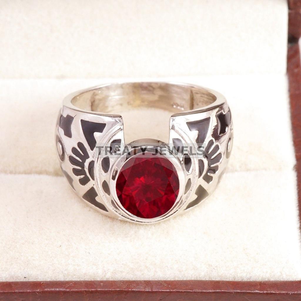 Ruby Oval Cut Gemstone With 925 Sterling Silver Ring For Men's #B543 JL375686400454