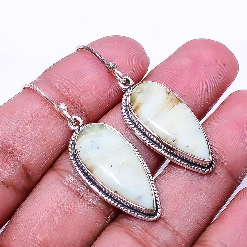 

Natural Serpentine -Russia Handmade 925 Sterling Silver Earring 1.76 E10