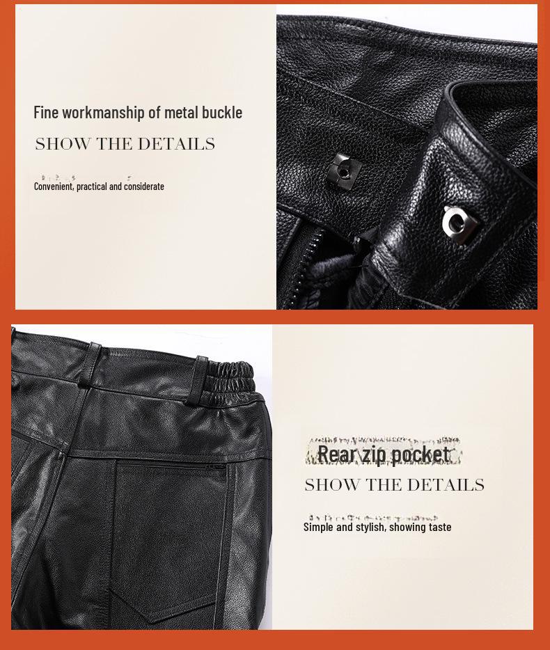 Herren-Motorradhose aus echtem Leder mit abnehmbarem Samtfutter