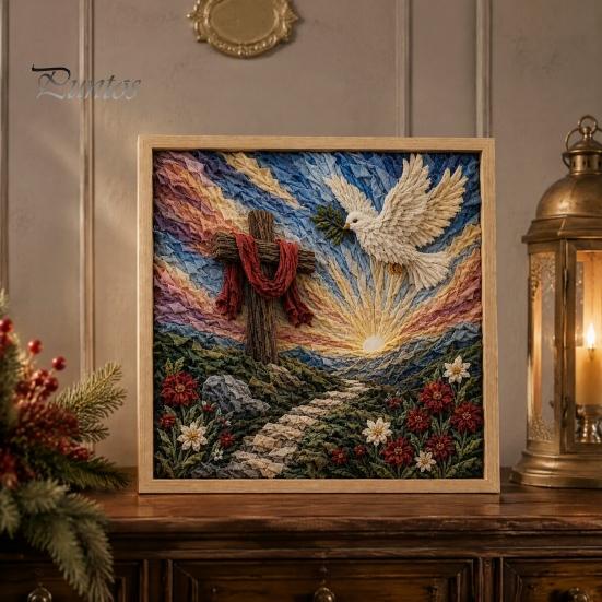 Fabric Poke Art Kit 3D Christian for Adults, Faith Inspired Religious Birthday Gift Ideas Craft Kit, DIY Christmas Wall Handmade Holiday Decor