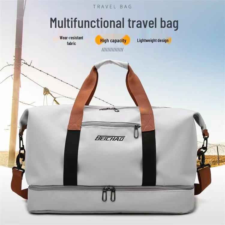 Large Capacity Fitness Travel Bag with Wet/Dry Separation and Shoe Compartment, Fits Luggage Handles