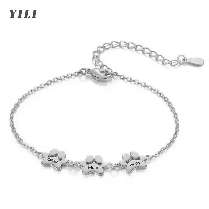 Personalisierte Haustierpfote 1-5 Namen Armband Verstellbares Namensarmband Hund Katze Pfote Armband Gedenkschmuck Geschenk für Tierliebhaber
