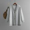 Autumn and Winter New V-neck Cardigan Sweater Cross-border Women's Casual Loose Diamond Grid Knit Sweater Jacket