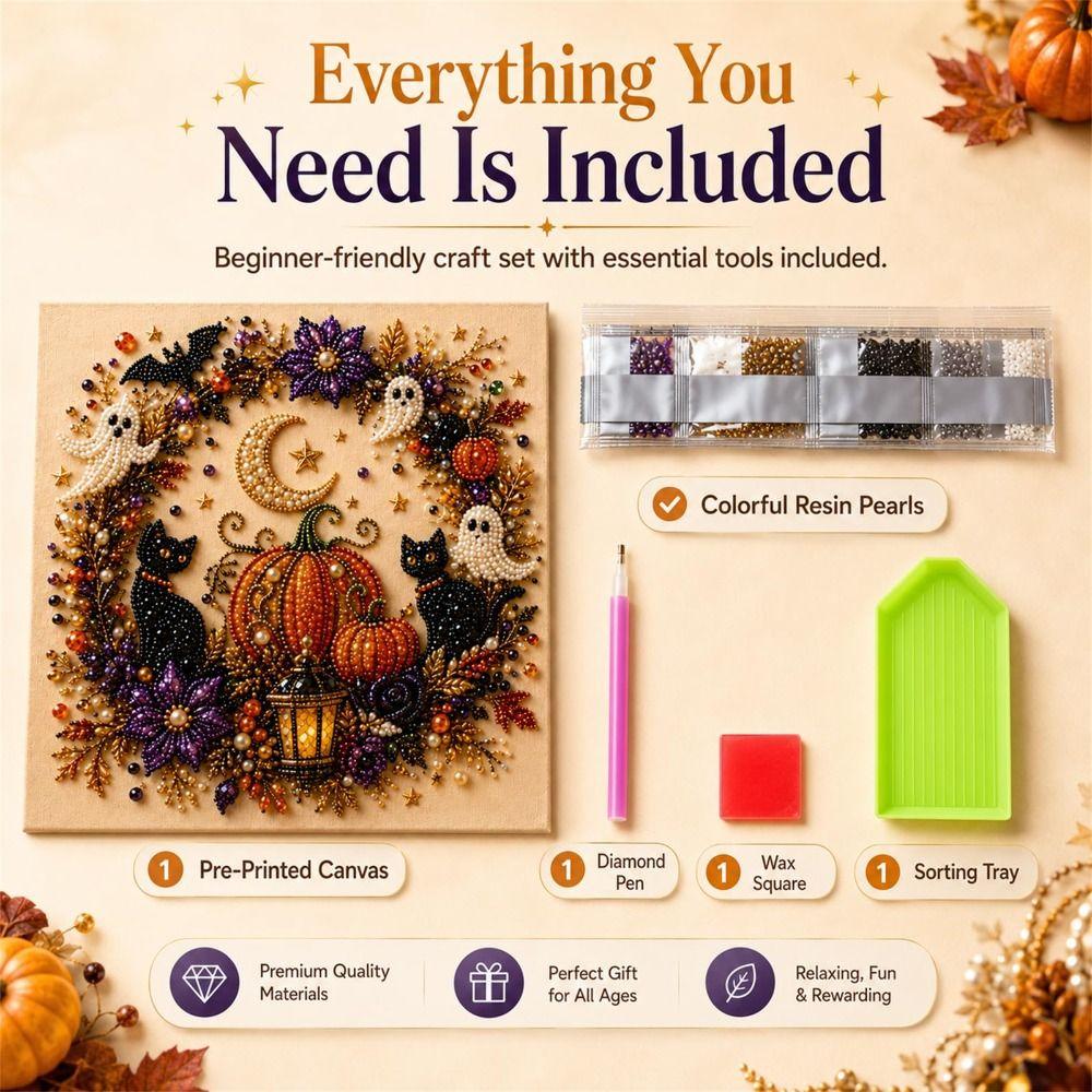 Resin Pearls DIY Pearl Art Kit Preprinted Canvas Halloween Pearl Art Seasonal Home Decor