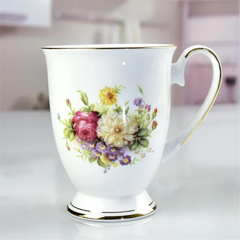 

300ml Bone China Coffee Mug Pastoral Household Fine Ceramic Breakfast Milk Cup Fashion Floral Goblet for Tea Drinkware