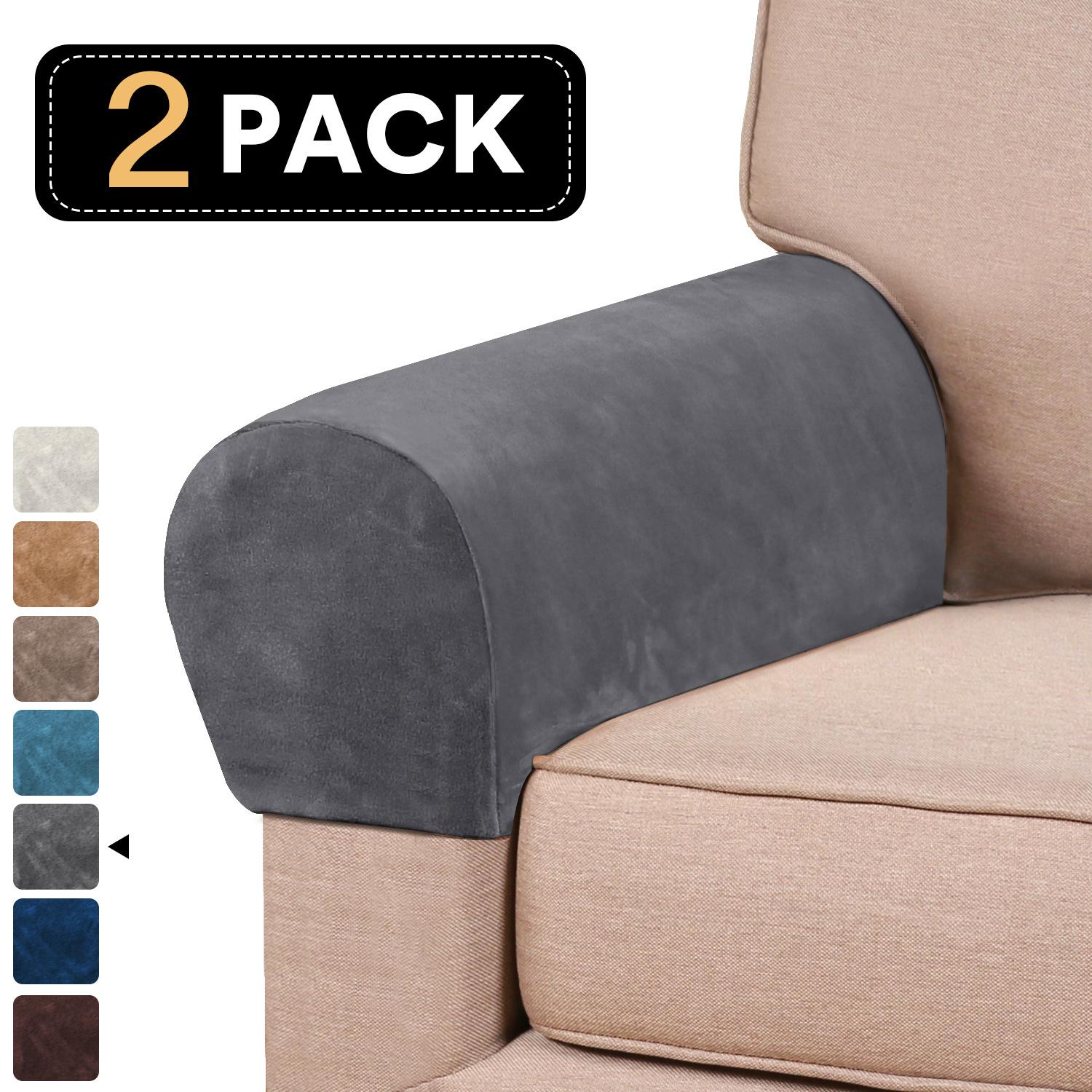 Luxury Velvet Stretch Elastic Armrest Cover Premium Full Coverage Sofa Arm Protector Soft Anti-Slip Chair Arm Cover Set 2PCS