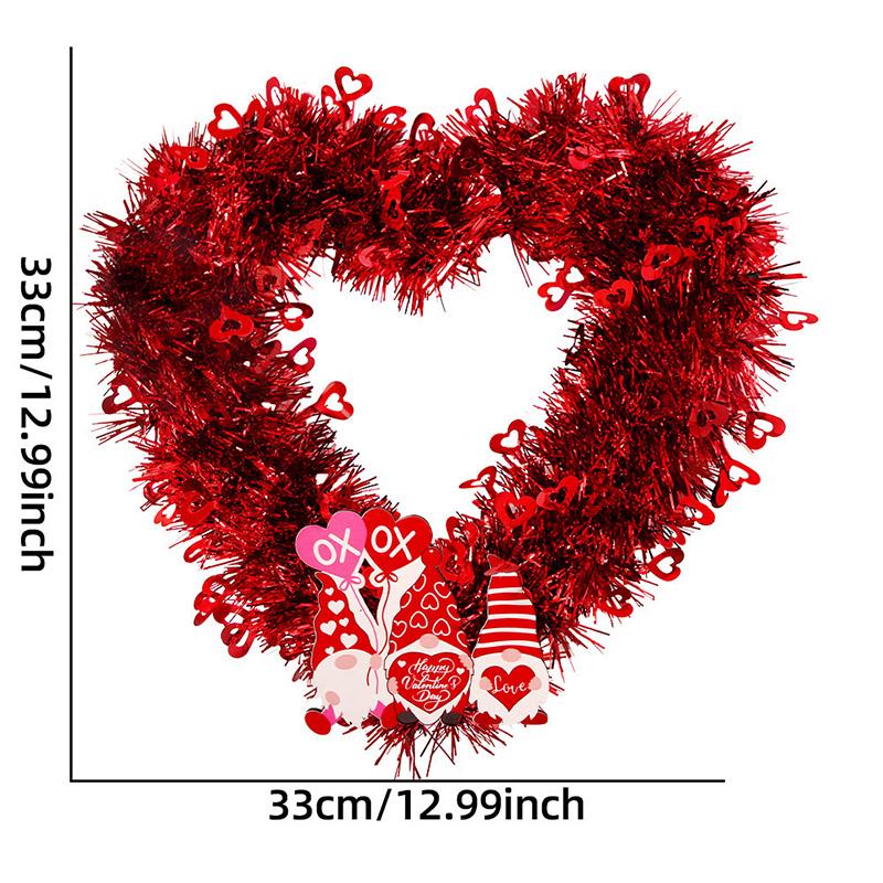 Valentines Red Heart Shaped Wreath Decorative Hanging Love Garland for Wedding Engagement Window Decoration