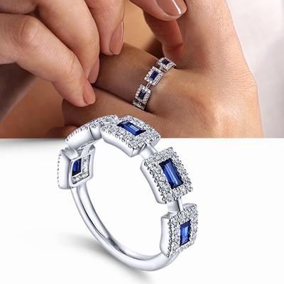 Shein Inlaid Blue Square Zircon Ring Women'S Fashion Engagement Band Ring