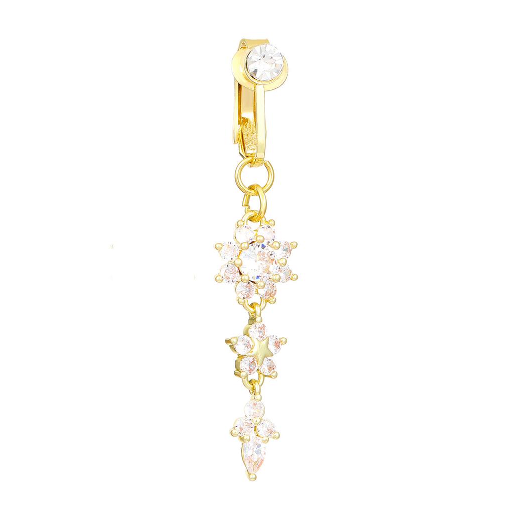 CZ Cross & Heart Belly Button Ring Set, Gold & Silver Tone Dangling Navel Piercing Jewelry