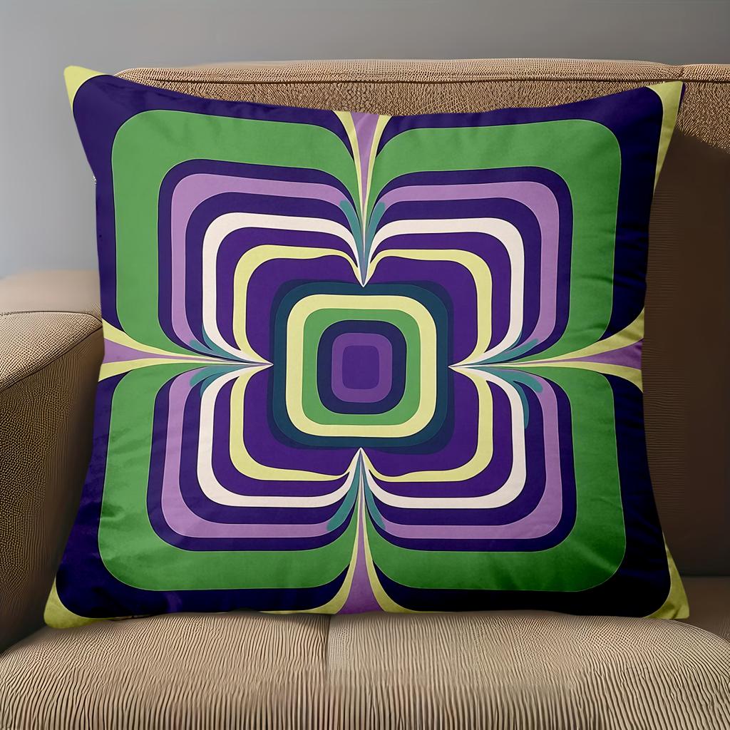 1 Pieces Retro Groovy Geometric Square Throw Pillow Covers Pattern Cushion Cover Suitable For Sofa Bedroom Car Pillow Cover