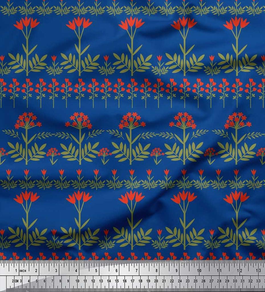 Soimoi Cotton Cambric Fabric Leaves & Floral Artistic Print Fabric by the Metre 42 Inch