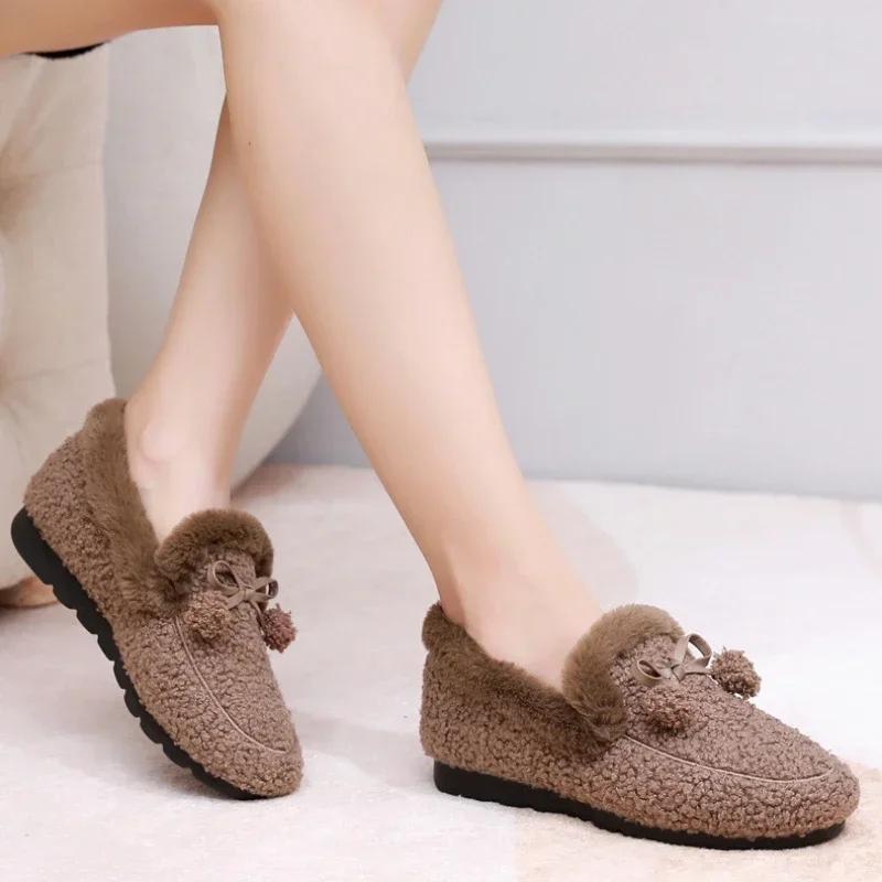 Fashion New Women's Flat Shoes Comfortable Slip on Fashion Female Casual Loafers Women Fur Shoe Lightweight Pea Shoes Comfort Sapatos