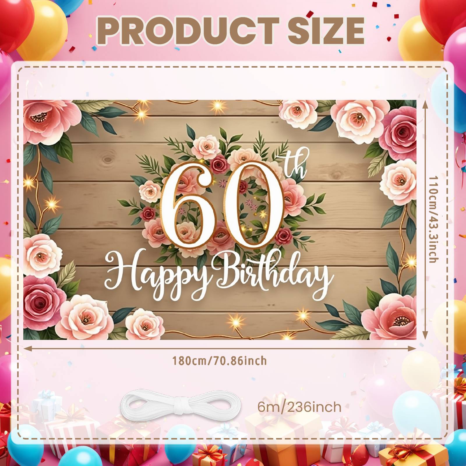 

60th Celebration Banner Floral Design Banner Birthday Event Display Vintage 60th Birthday Banner For Restaurant Birthday