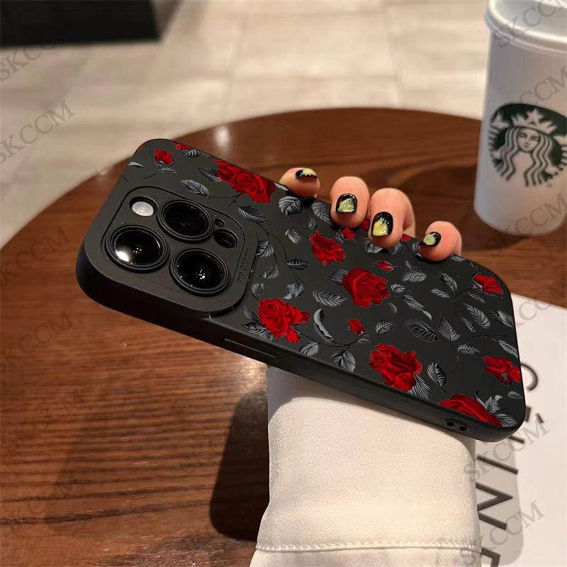 Retro Floral Rose Art Print Phone Case for iPhone 17 16 15 14 13 12 11 Series Pro Max Plus Double Layer Protection