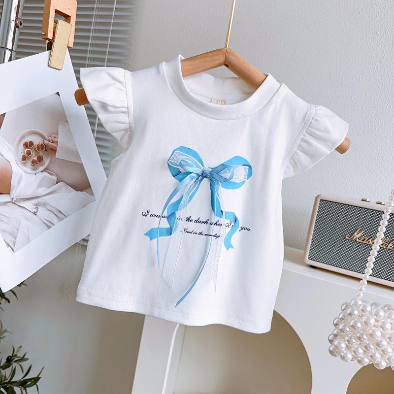 Girls' Plaid Bow Summer Two-Piece Set - Short-Sleeved Top & Skirt (CM0113)