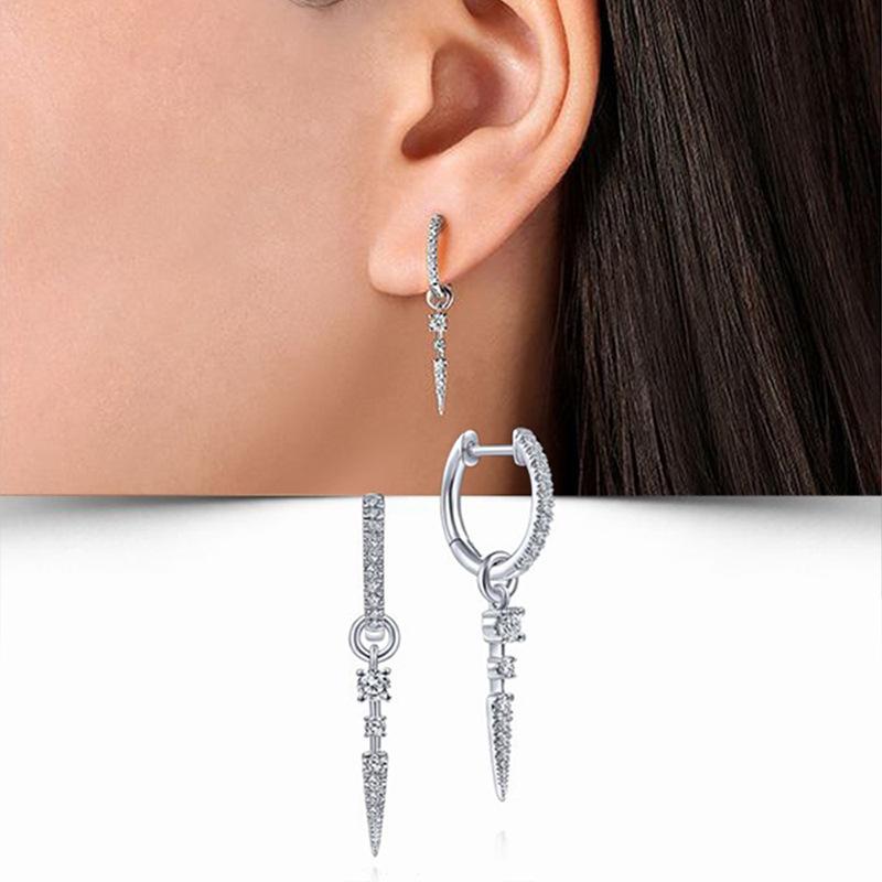 Full Paved Huggie Hoop With Tiered Spike Drop Dangle Earrings Women Trendy Ear Jewelry