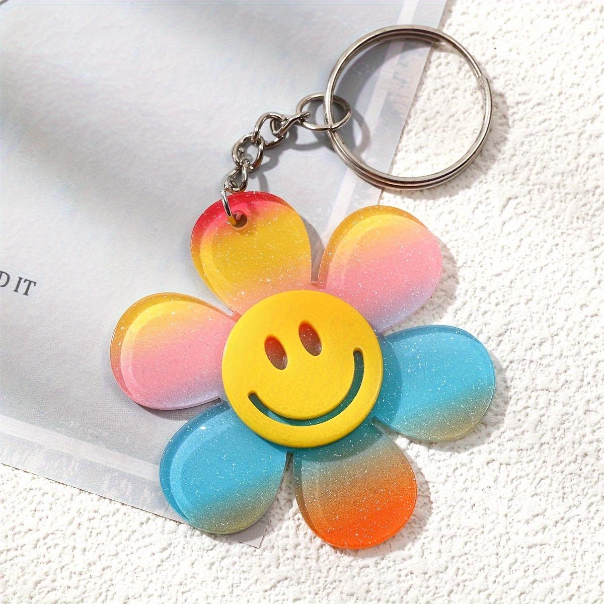 

Красочный градиентный брелок для ключей в виде подсолнуха, креативный кулон в виде цветка с улыбкой для мужчин и женщин, простой шарм для школьной сумки, кольцо для ключей от машины, акрил