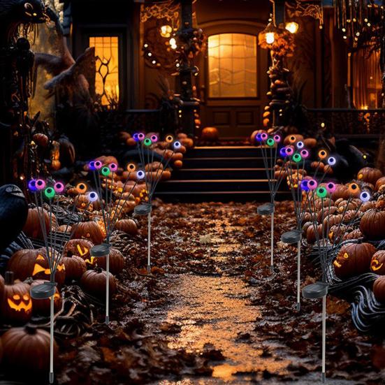 2Pcs LED Solar Scary Eyeball Swaying Lights Realistic 3D Design