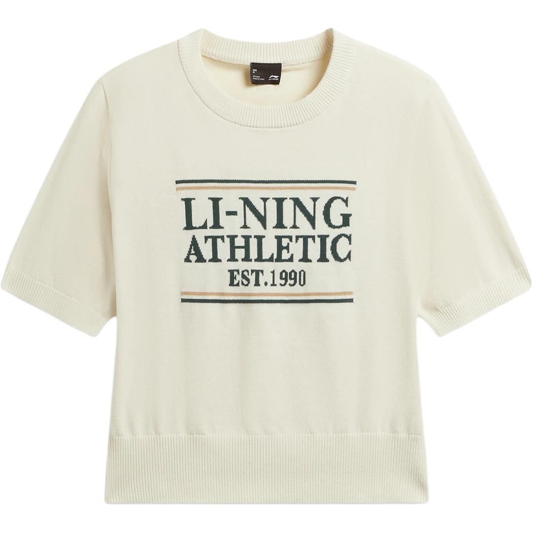 Li-Ning Sport Lifestyle Series Letter Round Neck Pullover Short Sleeve Drop Shoulder T-Shirt Women tops AMBW130-1 S