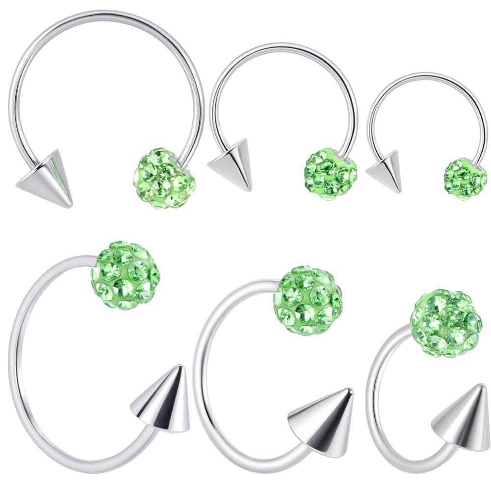 Shamballa Kristal Toplu ve Konik Uçlu C Şekilli Titanyum Barbell - Parlak At Nalı Dudak ve Burun Halkası Piercing