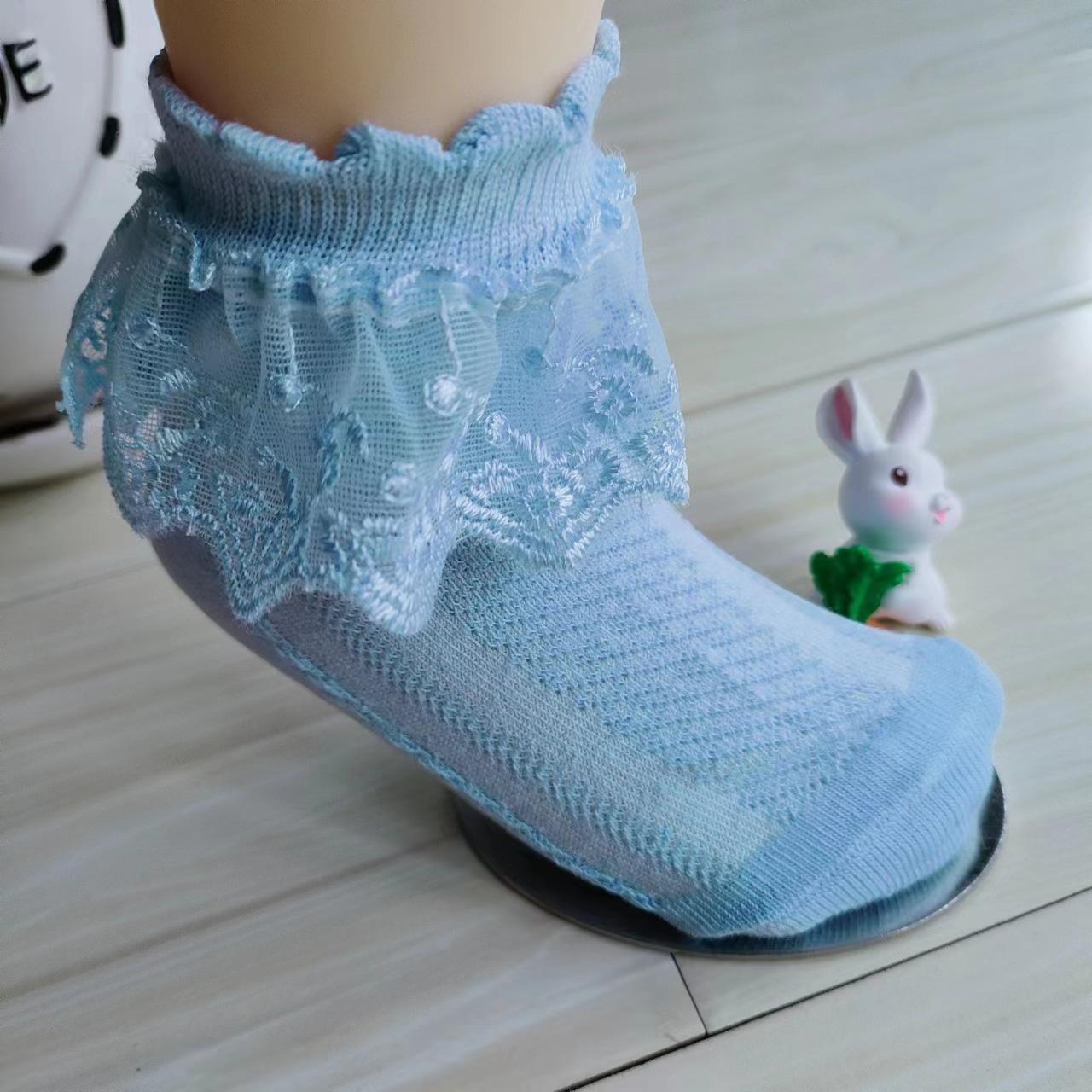 

Новые дышащие кружевные сетчатые носки принцессы, детские носки до щиколотки, детские носки для девочек L синий