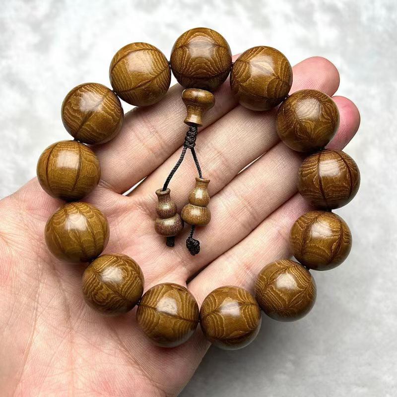 Premium 20-Bead Dragon-Subduing Wood Bracelet – Natural Full-Grain Material with Clear Pattern Prayer Beads.