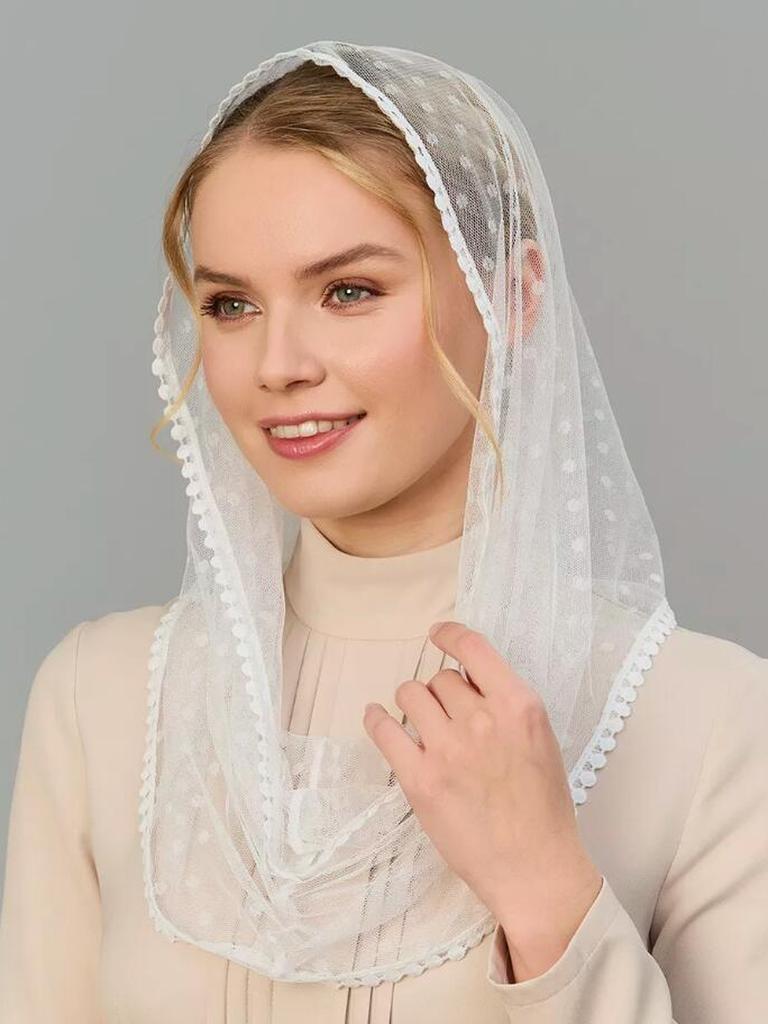 Biała Koronkowa Siatkowa Chusta na Głowę Welon Ślubny Vintage Religijny Szal