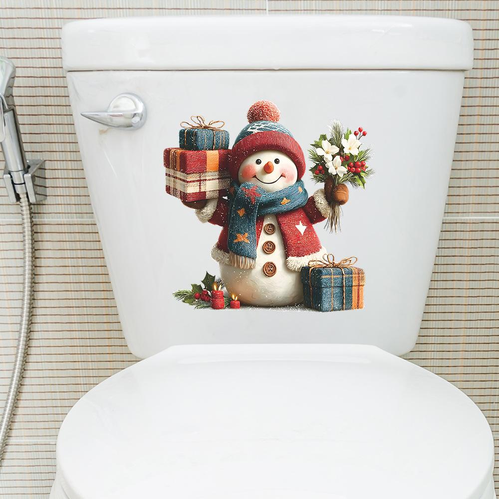 Cartoon Christmas Snowman Flowers and Gifts Bathroom Toilet Stickers Decorative Stickers