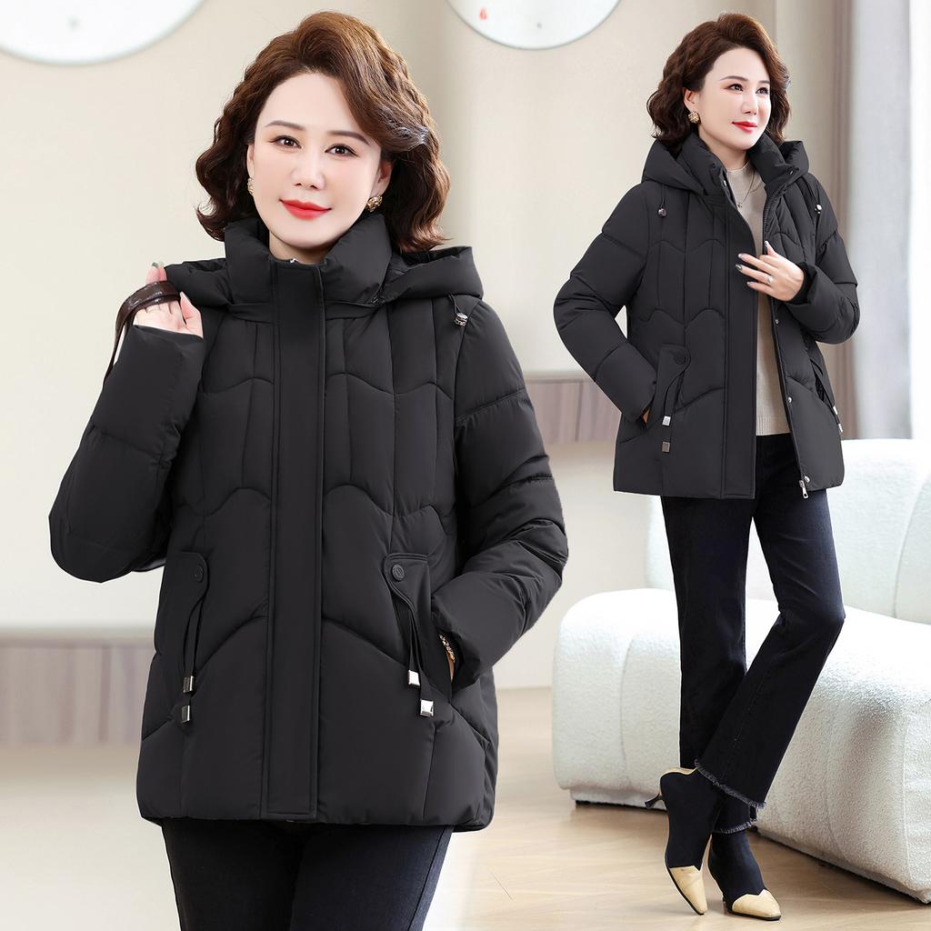 Middle-aged and Elderly Large-size Women's Short Loose Grandma Winter Mother Temperament Hooded Down Cotton Jacket