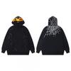 Mens Oversized Hooded Sweatshirt With Spiderweb Foam Print Cotton Fleece-Lined