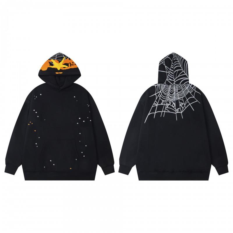 Mens Oversized Hooded Sweatshirt With Spiderweb Foam Print Cotton Fleece-Lined