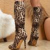 New Style Design Pointed Toe Thin High Heels Women Knee-High Boots Leopard Print Shoes Zipper Long Booties Zapatos Mujer