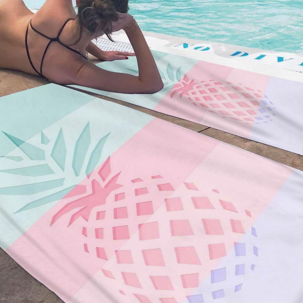 Colored-skin Pineapple Digital-printed Polyester Superfine Fiber Double-sided Fleece Beach Vacation Bath Towel, Beach Towel