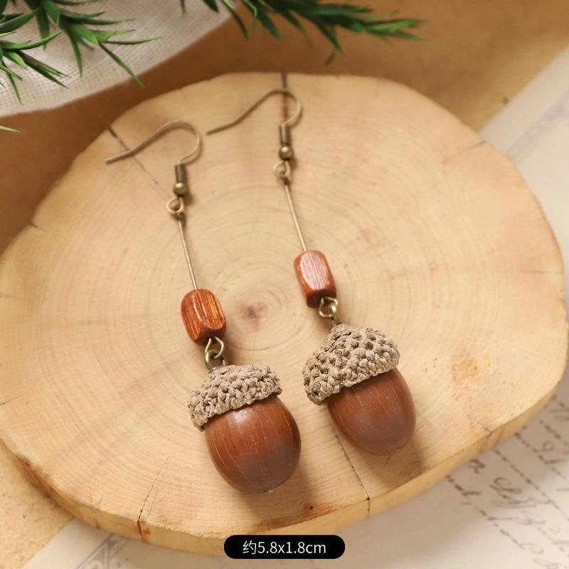 Retro Handmade Plant Fruit Earrings Pine Cone Literature and Art Chinese Medicine Dried Fruit Niche Creative Earrings Women