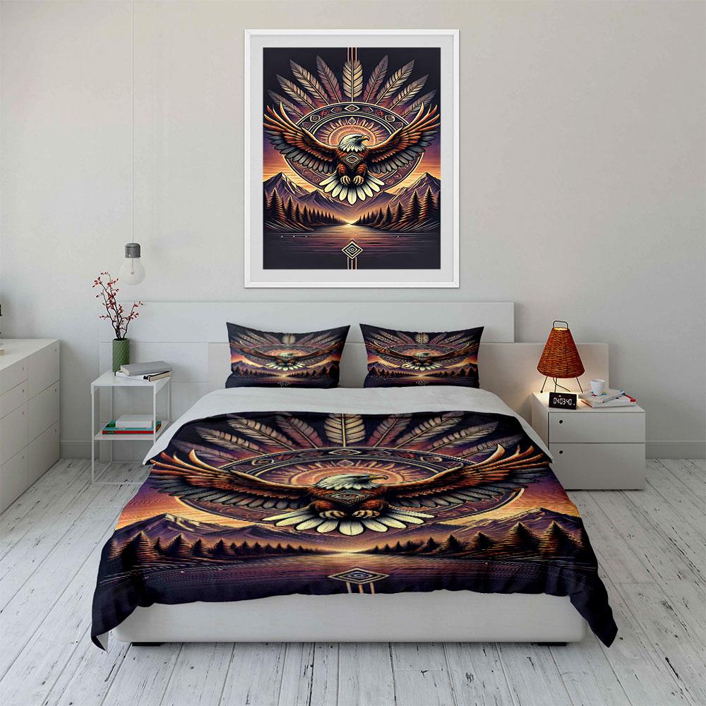 Eagle, feathers, mountains, sunrise. Bedding sets Duvet cover sets Duvet covers Pillowcases(1 * Duvet Cover 2 * Pillowcases, without duvet insert)