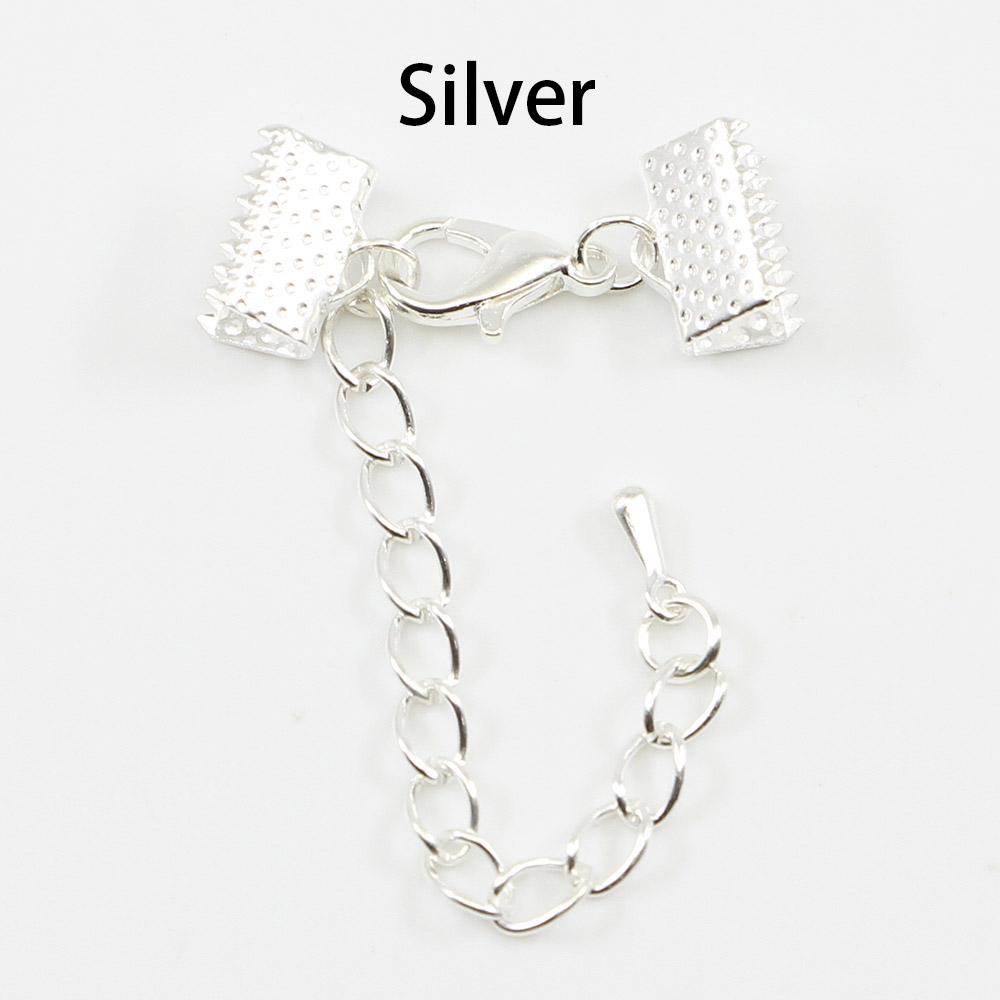 10pcs/lot Ribbon Leather Cord End Fastener Clasps With Chains Lobster Clasp Connectors For Bracelet DIY Jewelry Making Wholesale