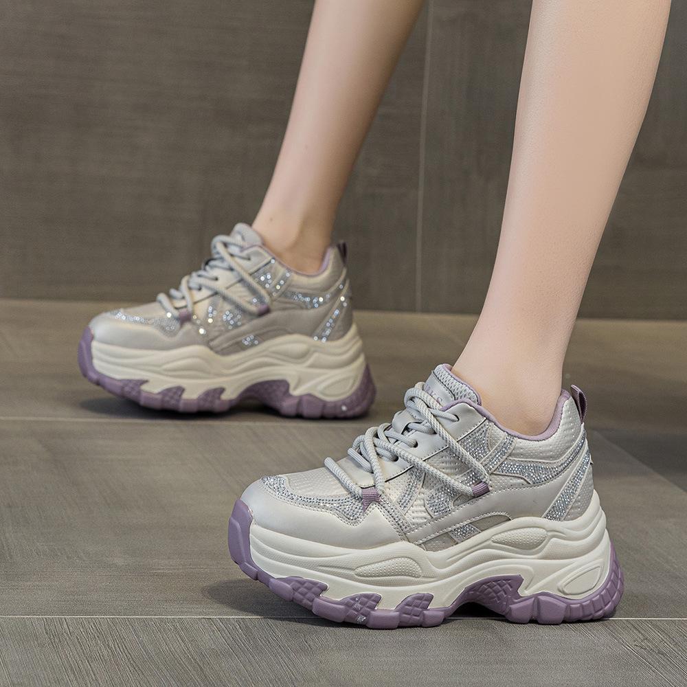 Spring New Super Fire Thick-soled Inner Height-increasing Dad Shoes Casual Sports Shoes Rhinestones