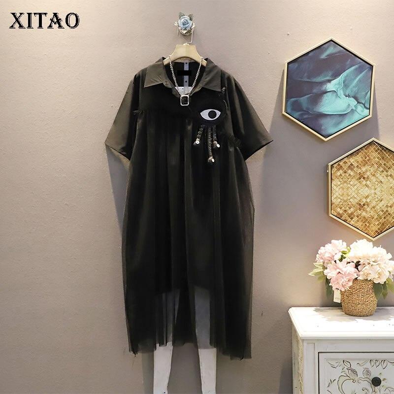 

XITAO Loose Fashion Женское черное сетчатое платье WMD0123