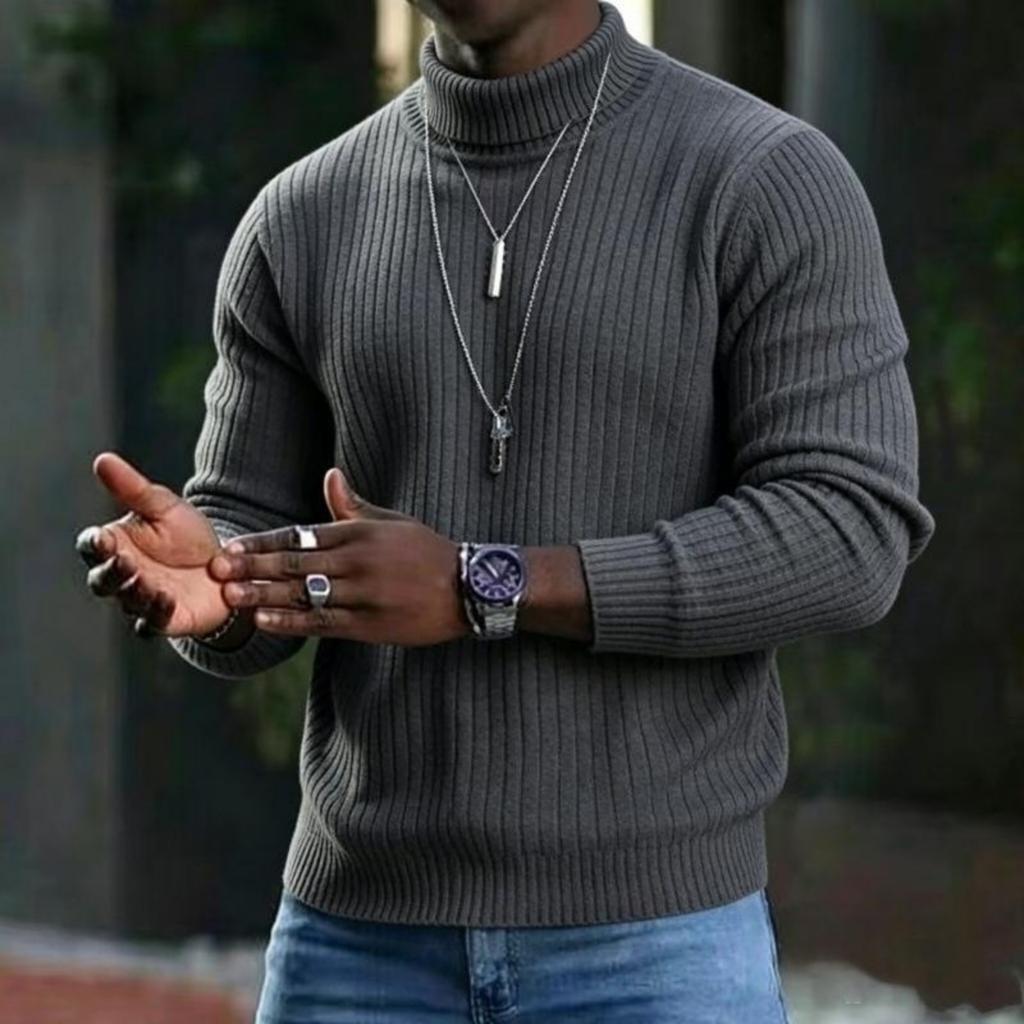 Men's Color Turtleneck Sweater Casual Knit Base Layer Pullover for Everyday Wear