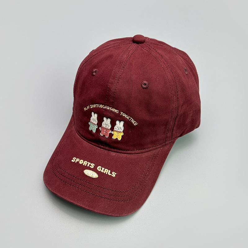 Cute Cartoon Rabbit Embroidered Baseball Cap Women Show Face Small Shade Sweet Cap