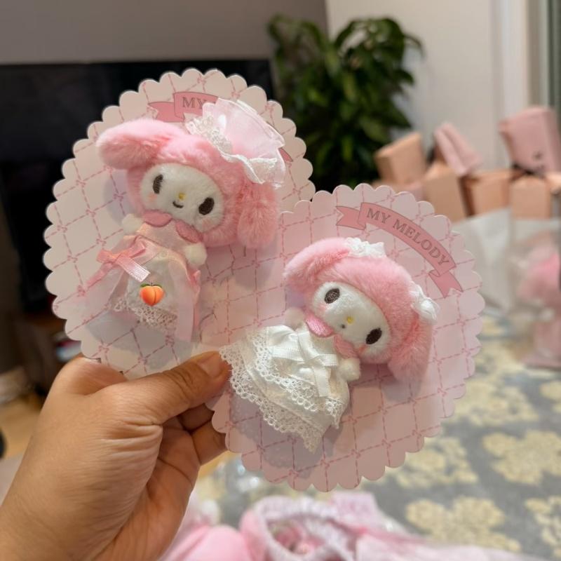 My Melody Wedding Series Pink Dress White Dress Plush Brooch Pin Brooch Plush Doll Pendant Cute Girly Birthday Gift Ornament